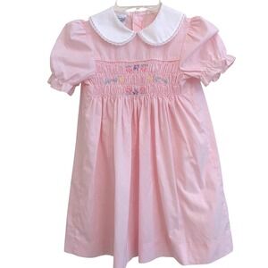 Princess Anne Vintage Pink Smocked Floral Dress Girls Size 6X Peter Pan Collar